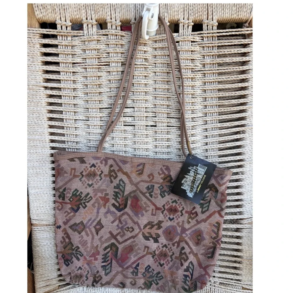 Vintage Southwestern Tapestry Tote Bag Mauve Geometric Azec Western
